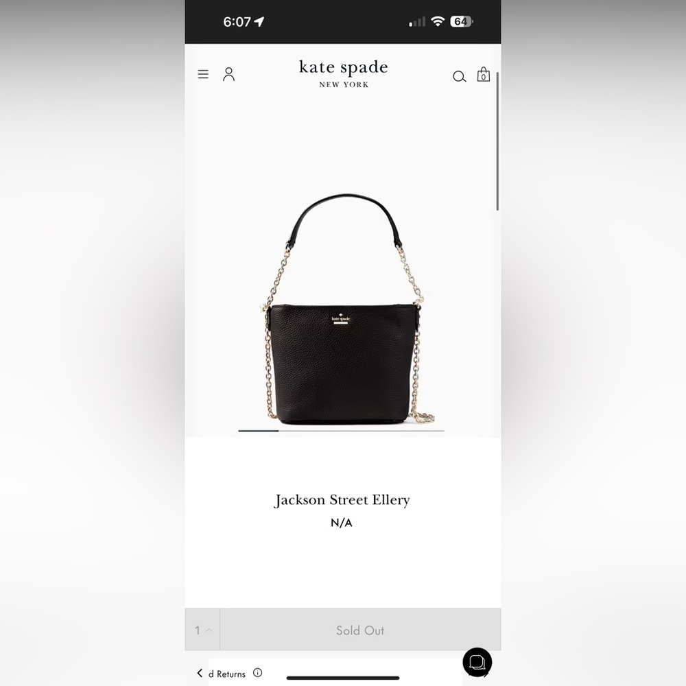 Kate Spade Jackson Street Ellery Black Leather Crossbody Bag